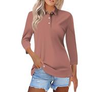 SCBFDI Polo Shirts for Women UK, Ladies Tops and Blouses Lapel Neck Solid Color Golf Polos Button Down 3/4 Length Sleeve Blouses Basic Baseball Tees, Ladies Shirts and Blouses