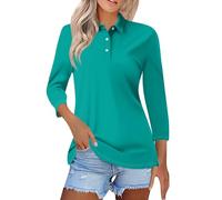 SCBFDI Polo Shirts for Women Uk, Ladies Tops and Blouses Lapel Neck Solid Color Golf Polos Button Down 3/4 Length Sleeve Blouses Basic Baseball Tees, Floral Blouse