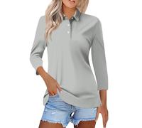 SCBFDI Polo Shirts for Women UK, Ladies Tops and Blouses Lapel Neck Solid Color Golf Polos Button Down 3/4 Length Sleeve Blouses Basic Baseball Tees, Cotton Tunic Tops for Women UK