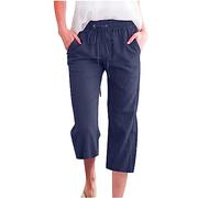 SCBFDI Trouser Style Yoga Pants Womens Cargo Trousers Cropped Trousers Women Ladies Cream Trousers Magic Joggers Ladies Cut Off Trousers Harem Trousers for Women Striped Linen Trousers Blue M