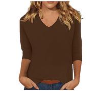 SCBFDI Womens Tops Size 14 UK 3/4 Sleeve Top White Yours Clothing Work Shirts for Women UK 3/4 Sleeve Party Top Cheesecloth Tops White Shirt for Women UK 3/4 Sleeve Tops Plus Size Brown S