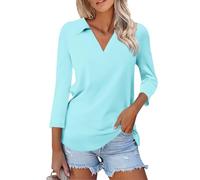 SCBFDI Work Tops for Women UK 3/4 Sleeve Top Women Royal Blue Blouse for Women Gold Tops for Women UK Woman T-Shirt Cotton Blouses for Women UK Black Pink T Shirt 3/4 Sleeve Tops Turquoise 3XL