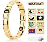 SCBOY 10pcs Italian Charm Bracelet Gold Set DIY Removable Modules For 9mm Bracelets with Opening Tool And Bracelet, A, 1, stainless-steel