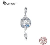 (SCC1123) Bamoer Genuine 925 Sterling Silver Preserved Flower Geometric Charms Pendant Fit Original Bracelets