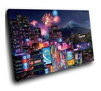 SCC180G Framed Canvas Print Colourful Wall Art - Tokyo City Japan Mt Fuji - Modern Scenic Living Room Bedroom Piece Home Decor Interior Design Easy Hang Guide (150X100CM)