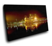 SCC409B Framed Canvas Print Colourful Wall Art - Golden Temple Amristar India - Modern Scenic Living Room Bedroom Piece Home Decor Interior Design Easy Hang Guide (45X30CM)
