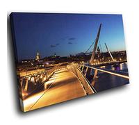 SCC950A Framed Canvas Print Colourful Wall Art - Derry City Peace Bridge - Modern Scenic Living Room Bedroom Piece Home Decor Interior Design Easy Hang Guide (30X20CM)