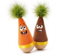SCCAGIFT 2-Pack Interactive Cat Wobble Toys, Funny Character Tumbler with Feathers, Battery-Free Self-Righting Plush Teaser, Durable Natural Wood Base, Hilarious Mood-Matching Set for Indoor Cats