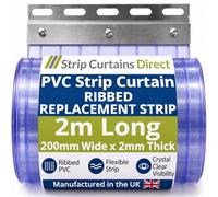 SCD PVC Strip Curtain RIBBED Replacement Strip 2m L x 200mm W x 2mm T | 2m Long, 200mm Wide x 2mm Thick RIBBED PVC Curtain Replacement, Clear PVC, Made in UK, for Industrial Doors & Warehouses