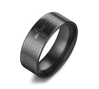 Scddboy 8mm Men's Stainless Steel Bible Verse Christian Lord's Prayer Cross Ring Polished Wedding Ring, Metal