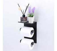 SCDGRW Vertical Matte Black Toilet Paper Holder with Shelf - 304 Stainless Steel Wall Mount Stacked Double Roll Holder, Fits Mega Rolls & Holds Phone - Space-Saving Bathroom Organizer