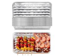 SCDZY 10 Pack Foil Trays BBQ, 34x23x2.8cm Disposable Barbecue Tray | Aluminum Foil Drip Tray Perforated BBQ Grill Trays Aluminum Grill Containers for Grilling Baking Camping & Travel