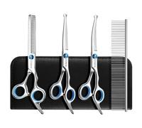 SCEDREAM Dog Grooming Scissors for Dogs with Safety Round Tips, 5 in 1 Dog Scissors for Grooming, Curved Dog Grooming Scissors,Professional Pet Grooming Shears Set for Dogs and Cats