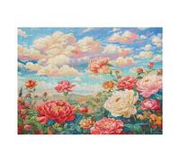 Scene Blooming Peonies 500 Pieces Set Classic Jigsaw Puzzle Flower Plant Couple Puzzle Partners Mind Relaxation Wall Decor Easter New Year Recycled Cardboard Material 500 PCS