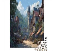 Scene of The Center of A Medieval Agricultural Town Jigsaw Puzzles for Adults And Kids. 1000 Pieces Whimsical Challenge Toy Educational Game Home Decor 38x26cm/1000pcs
