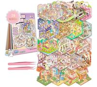 Scene Sticker Book for Kids, 20 Sets of 3D Sticker Scenes for Adults Fun Cute Kawaii Stickers 3D Miniature Scene Therapy, 3D House Stickers Kit Relief Stress Pass The Time, Holiday & Christmas Fun