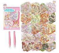Scene Sticker Book for Kids, 20 Sets of 3D Sticker Scenes for Adults Fun Cute Kawaii Stickers 3D Miniature Scene Therapy, 3D House Stickers Kit Relief Stress Pass The Time, Holiday & Christmas Fun