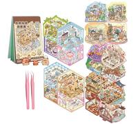 Scene Sticker Book for Kids, 20 Sets of 3D Sticker Scenes for Adults Fun Cute Kawaii Stickers 3D Miniature Scene Therapy, 3D House Stickers Kit Relief Stress Pass The Time, Holiday & Christmas Fun