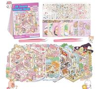 Scene Sticker Book for Kids, 20 Sets of 3D Sticker Scenes for Adults Fun Cute Kawaii Stickers 3D Miniature Scene Therapy, 3D House Stickers Kit Relief Stress Pass The Time, Holiday & Christmas Fun