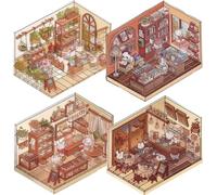 Scene Stickers 4 Set Cafe, Bakery, Library & Greenhouse 3D House Stickers DIY-Friendly Adorable 3D PET Stress Relief for Adults, Kids