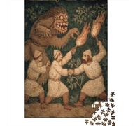 Scene with Man Holding Torch Fighting TrollJigsaw Puzzles 1000 Pieces for Adults Puzzle Educational GamesMedieval Art Style