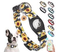 SCENEREAL Airtag Dog Collar for Small Medium Dogs, Puppy Collar with Durable Airtag Holder, Compatible Apple Air Tag, Anti-Lost Adjustable Soft Comfortable Unique Style, Sunflower XS