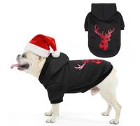 SCENEREAL Christmas Dog Sweater with Hood for Small Medium Large Dogs, Soft Warm Fleece Pets Cold Weather Halloween Xmas Costume with Leash Hole, Elk Print M