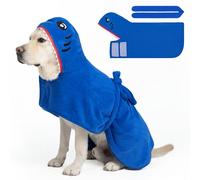 SCENEREAL Dog Bathrobe Fast Drying Towel Microfiber Dog Towel Robe with Hook and Loop Closure & Wrap Tie Snuggle, Super Absorbent Pet Cat Dog Bath Robe Drying Coat, Shark Hood XL
