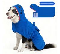 SCENEREAL Dog Bathrobe Fast Drying Towel Microfiber Dog Towel Robe with Hook and Loop Closure & Wrap Tie Snuggle, Super Absorbent Pet Cat Dog Bath Robe Drying Coat, Shark Hood L