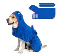 SCENEREAL Dog Bathrobe Fast Drying Towel Microfiber Dog Towel Robe with Hook and Loop Closure & Wrap Tie Snuggle, Super Absorbent Pet Cat Dog Bath Robe Drying Coat, Shark Hood M