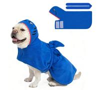 SCENEREAL Dog Bathrobe Fast Drying Towel Microfiber Dog Towel Robe with Hook and Loop Closure & Wrap Tie Snuggle, Super Absorbent Pet Cat Dog Bath Robe Drying Coat, Shark Hood S