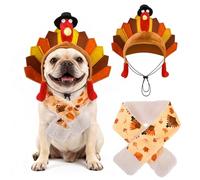SCENEREAL Dog Thanksgiving Outfit - Turkey Hat and Pumpkin Scarf Costumes Set for Small Medium Large Dogs, Funny Pet Fall Holiday Outfits Clothes, Puppy Cosplay Party Apparel Accessory