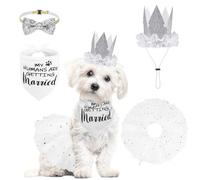 SCENEREAL Dog Wedding Outfit Dress with Bandana Bowite Collar and Crown Hat Set for Dog Girls, Puppy Kitty Party Supplies, Tutu Skirt Costume for Small Medium Large Dogs Girl Cats