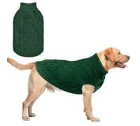 SCENEREAL Knitted Dog Sweater for Large Medium Small Dogs, Cat Dog Winter Coat Warm Sweatershirts Outfits, Classic Pet Clothes with Leash Hole, Soft Pet Knitwear Apparel for Girls Boys, Dark Green L