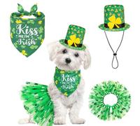 SCENEREAL St. Patrick's Day Dog Bandana Dress with Hat Set, Puppy Irish Costume for Small Medium Sized Girl Dogs Cats, Cute Tutu Skirt Green Holiday Pet Outfit Party Supplies