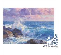 Scenery 1000 Pc Cardboard DIY Purple Ocean Waves Puzzle, Family Game 12+, Stress Relief, Vibrant Colours & Wall Decor Gift 38x26cm/1000pcs