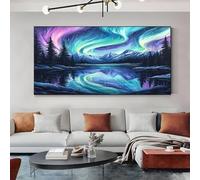 Scenery Aurora Canvas Wall Art Decor Nature Mountain Framed Picture Painting on Canvas for Living Room and Bedroom Walls Modern Artwork for Home Office 50x100 cm