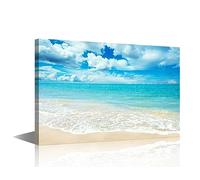 Scenery Canvas Wall Art Tropical Teal Ocean Sea Beach Shore Paradise Canvas Print Art for Living Room Office Bedroom Dining Room Wall Decor Stretched and Framed Ready to Hang - 36"W x 24"H