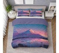 Scenery Duvet Cover Set, Quilt Cover Bedding Set in Rose Pink Microfibre with Pillowcases, King 230 X 220 cm, Snow mountain Reflection Sunset, Lightweight, Soft Touch, Easy Wash, Fade Resistant