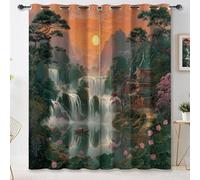 Scenery Forests Waterfalls And Streams Blackout Curtains for Multicolor Bedroom, Print 63 Inches Long 2 Panel Set - Thermal Insulated Room Darkening Window Drapes for Living Room W46 x L54 Inch