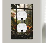 Scenery In The Window Duplex Receptacle Outlet Covers, 1-Gang Standard Size Wall Plates, Unbreakable Polycarbonate Dual Outlet Faceplates Covers For Kitchen Home Kids Room Decor 4.5" X 2.76"