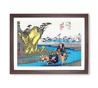 Scenery Of Okitsu By Utagawa Hiroshige Asian Japanese Framed Print | A3 Walnut Framed Wall Art | Ready to Hang | Asian Landscape Picture | Living Room Bedroom Lounge Office