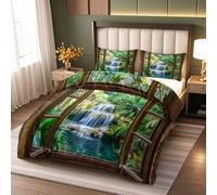 Scenery Outside The Window Duvet Cover Set Soft Microfiber King Comforter Cover Green Natural Landscape Quilt Bedding Set with Hidden Zipper Closure And Comforter Cover Pillowcase