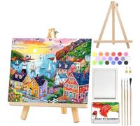 Scenery Paint by Numbers for Adults Beginners with Framed Canvas&Wooden Easel- Landscape Adult Paint by Numbers in Colorful Gift Box, Painting by Numbers for Gift Home Wall Decor(16 x 20 Inch)