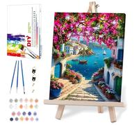 Scenery Paint by Numbers for Adults with Framed Canvas-with Wooden Easel,Landscape Paint by Number Kits with Brushes,Flowers and Sea Oil Painting Kits with Nice Gift Box for Wall Decor 12X16 Inch.