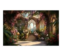 Scenery Photography Backdrop Blooming Flowers Background Garden Arched Door Wedding Bridal Shower Engaged Theme Party Background Lover Adult Wedding Photo Studio Props Backdrop 7x5ft