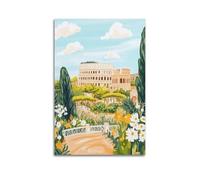 Scenery Poster Colosseum Garden Illustration Soft Coloring Poster Modern Wall Art Canvas Aesthetic Decoration Painting 12x18inch(30x45cm) Unframe-style