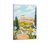 Scenery Poster Colosseum Garden Illustration Soft Coloring Poster Modern Wall Art Canvas Aesthetic Decoration Painting 20x30inch(50x75cm) Frame-style