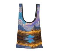 Scenery Print Foldable Reusable Grocery Bag Lightweight Shopping Tote for Groceries Travel Beach Eco-Friendly Compact Adventure Tote