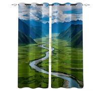 Scenery Window Curtain Blackout Clouds Mountain River Green Farmland UV Protection Thermal Insulation Window Drapes With Grommet Curtains for Living Room Windows Bedroom Study W70 x L160 CM 2 Panels
